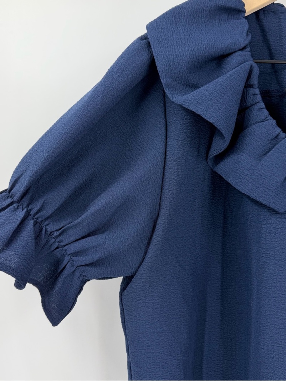 NWT GiGiO Navy Ruffle Collar Puff Sleeve Blouse Top Women’s L Cottagecore - Picture 3 of 5
